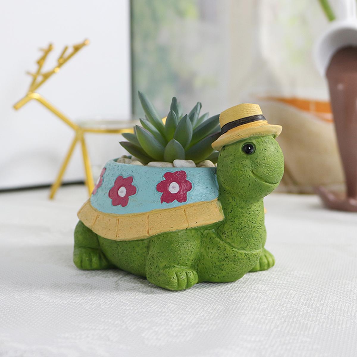 

1 turtle flowerpot, succulent windowsill flowerpot, turtle wearing a hat, hand-painted resin handicraft