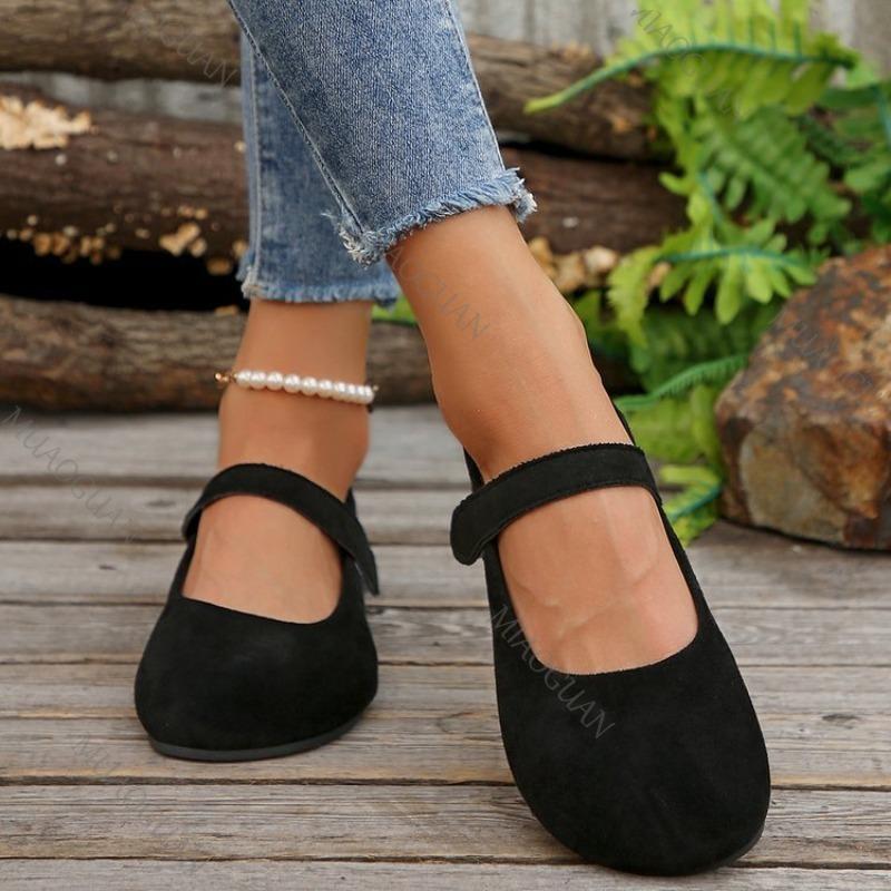 Fashion Woman's Casual Flats Shoes Round Toe Large Size Ladies Shoes Retro French Mary Jane Dress Flat New Summer Solid Comfortable Shoe