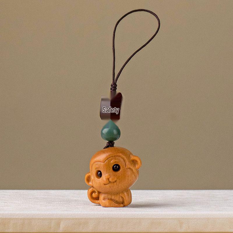 Sandalwood Zodiac Monkey Keychain Pendant for Men & Women, Retro Hanging Ornament
