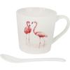 Ceramic mug and spoon gift set with standing flamingos