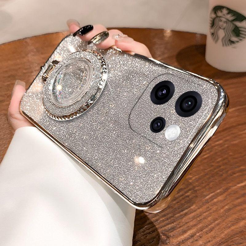 For OPPO Reno 15 Pro 15F Case with Liquid Glitter Quicksand Hourglass Stand Holder Luxury Shiny Gradient Plating Girls Slim