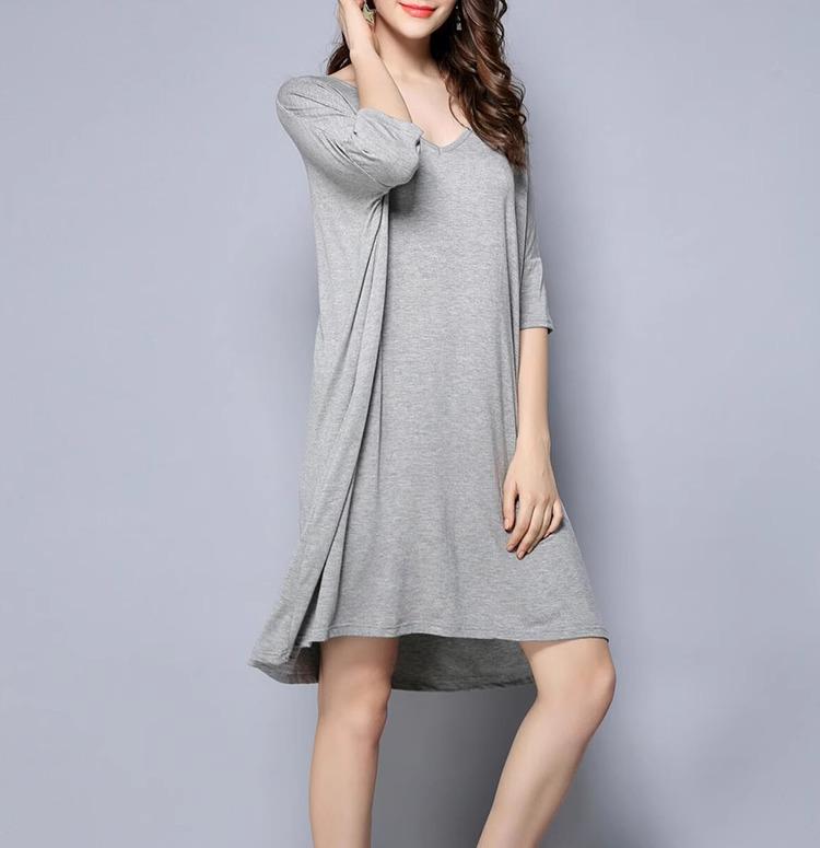 Women's Modal V-Neck Midi Dress - Loose, Plus Size, Summer Nightdress, Maternity