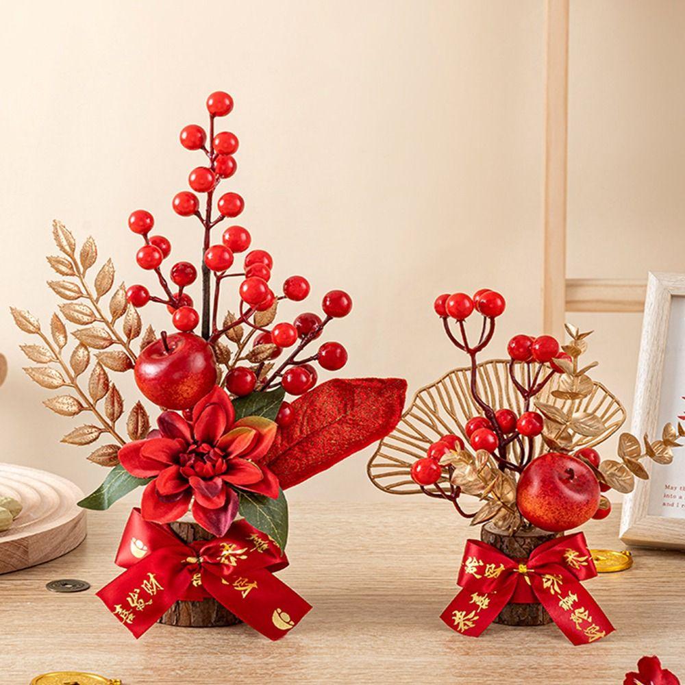 Good Fortune Artificial Flowers Plants Pots Red Berry Branch New Year Pots  Living Room