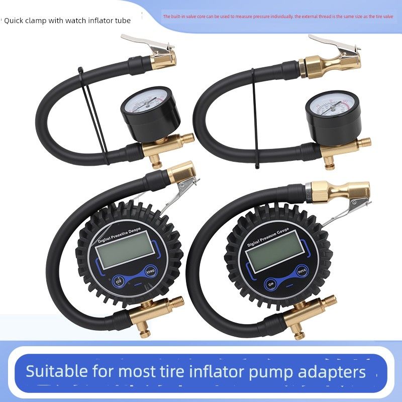 Car Air Pump with Pressure Gauge, Portable Car Tire Inflator, Adapter, Bicycle Tire Pressure Gauge