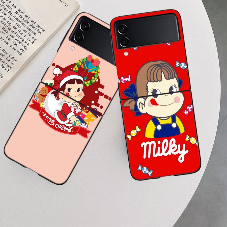 F-Fujiya M-Milky P-Peko C-chan Cartoon Phone Case For Samsung Z Flip 7 6 5G Galaxy Z Flip 5 4 3 Black Hard Cell Cover Luxury PC