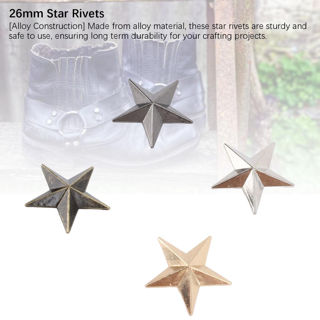 100 Sets Star Rivets 4 Colors 26mm Alloy Decorative Studs and Spikes for Clothes Bag Shoes
