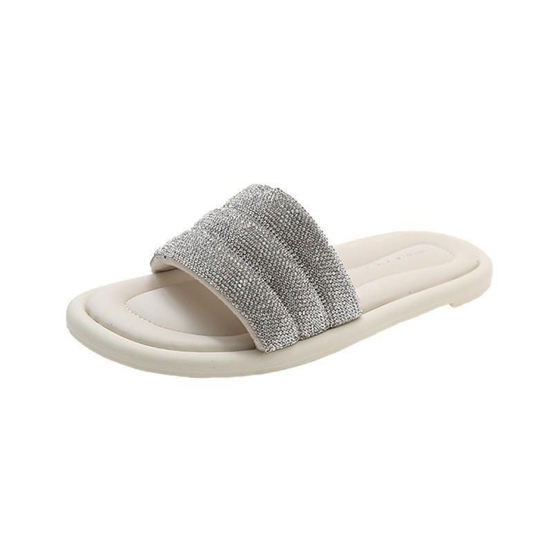 Fairy out on the beach one-word style new fashion flat-bottomed slippers female summer wear 2025 cool slippers rhinestones