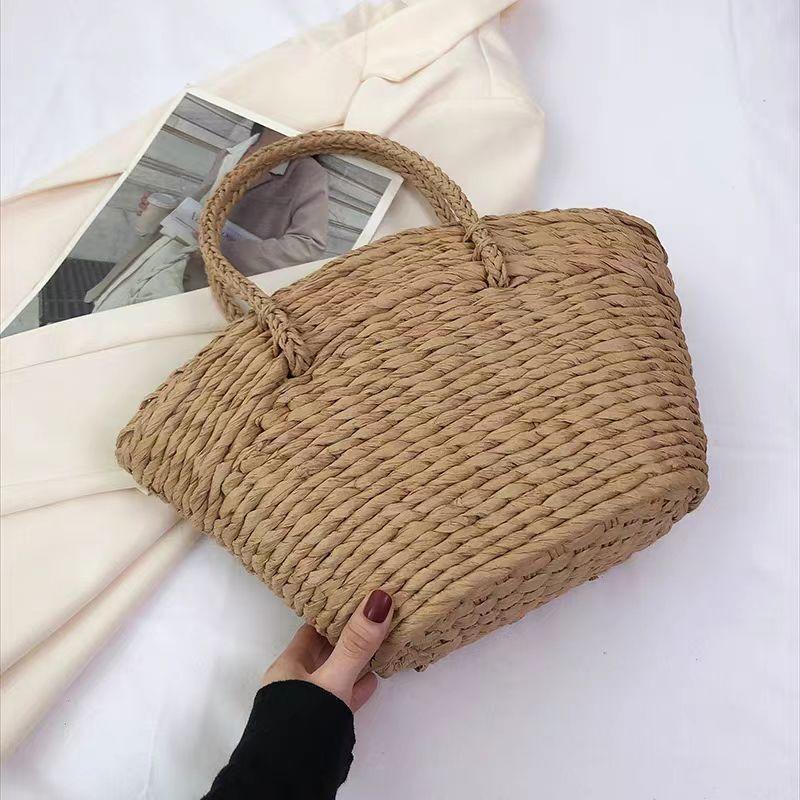 

New versatile straw woven bag women s casual handwoven bag large-capacity handbag tote bag travel beach bag welt zipper хаки