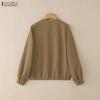 ZANZEA Women Casual Round Neck Solid Color Long Sleeve Blouse