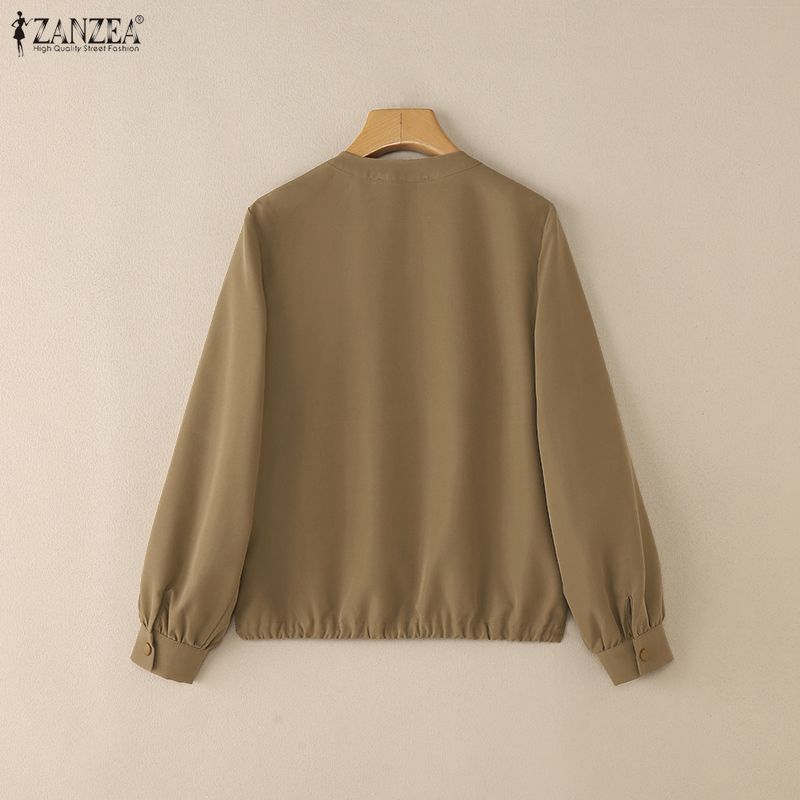 ZANZEA Women Casual Round Neck Solid Color Long Sleeve Blouse