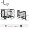 Folding Dog Kennel with Double Door and Lock, 4 Wheels with Brakes and Removable Bottom, 94x58x69.5 cm, Grey