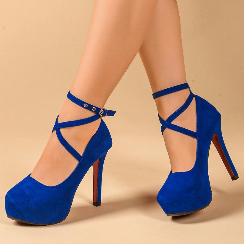 Super high heels stiletto large size cross-dressing fun suede straps European and American high heels
