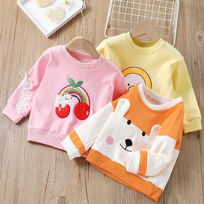 Kinder Mode Plus Kaschmir Kapuzenpullover Herbst und Winter Mädchen Cartoon Lässig Langarm Basis T-Shirt