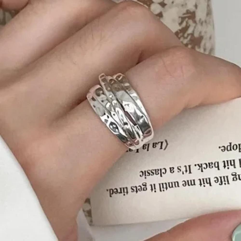 925 Silver Rings for Women Geometric Handmade Irregular Strip Ring Fashion Jewelry Gift