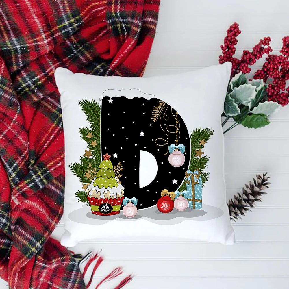 Christmas Cushion Cover Alphabet A-Z Pillow Covers Cute Cartoon Santa Claus Cushion Cover Pillowcases Home Xmas Decoration