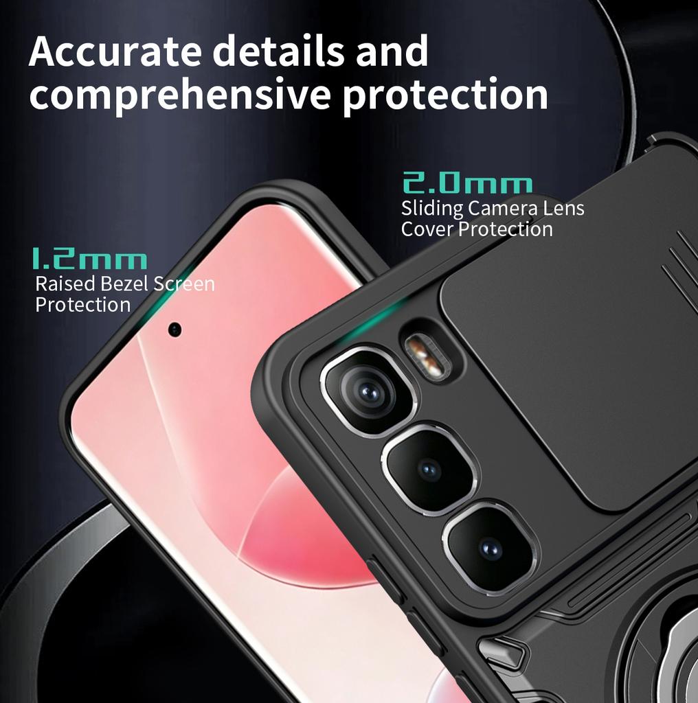 Anti-slip Armor Shockproof Case For Infinix Hot 60i 4G 60 5G Hot 60Pro Plus Camera Lens Protection Metal Ring Stand Back Cover