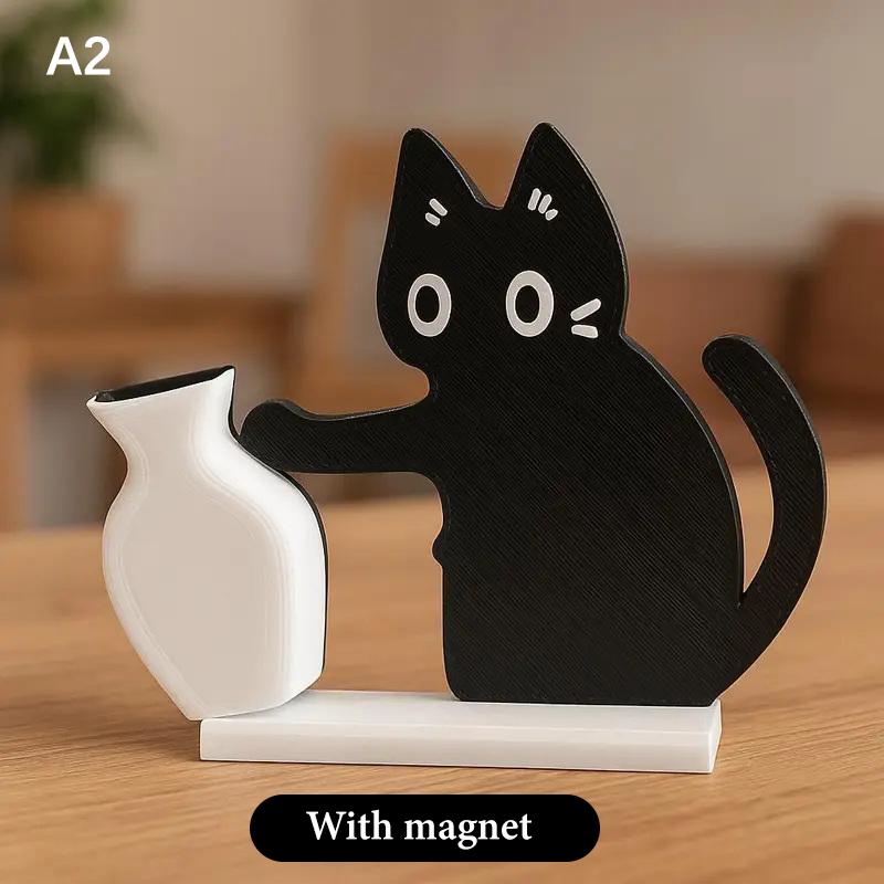 Schwarze Katze schiebt Vase Deko Katzenbart Sammlung & Erinnerungsbox Kühlschrankmagnet Heim Büro Deko Perfektes Geschenk für Katzenliebhaber