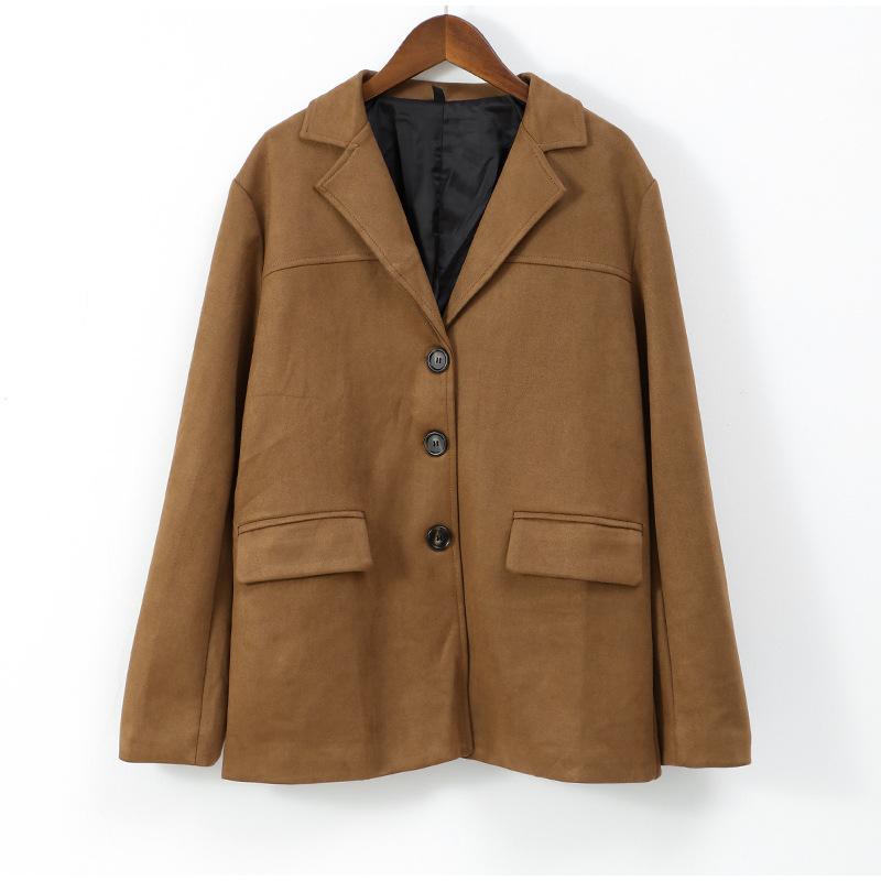 Casaco Castanho para Mulheres Primavera Colarinho Entalhado Manga Comprida Jaqueta Feminina Moda 2025 Solto Abotoamento Simples Casacos Femininos