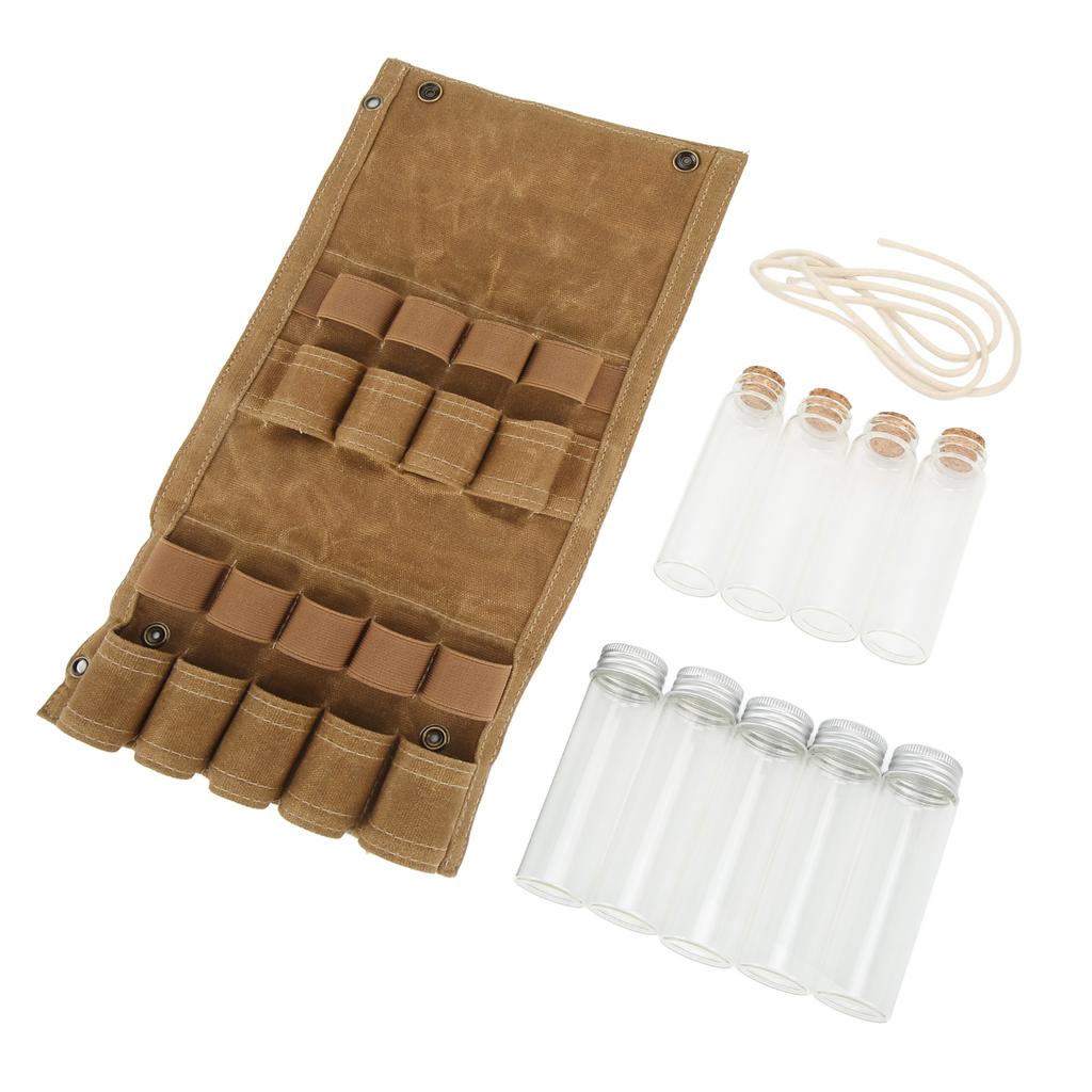 Seasoning Bottle Storage Bag Portable Camping Spice Kit with 9 Spice Jars for Outdoor Camping BBQ Picnic
