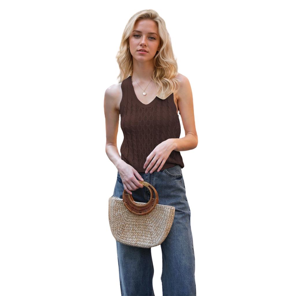 Summer Women's Fashion Casual Knitted V-Neck Solid Colour Vest