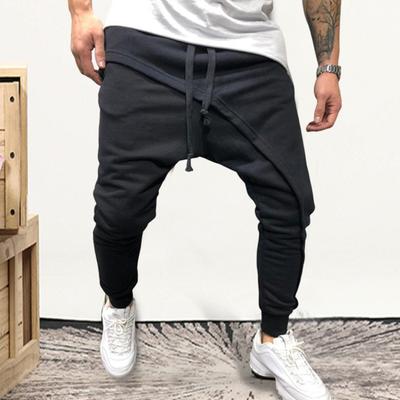 Herren Harems Hosen Einfarbige Knöchelgebundene Streetwear Hip Hop Doppellagige Baggy Hosen zum Joggen