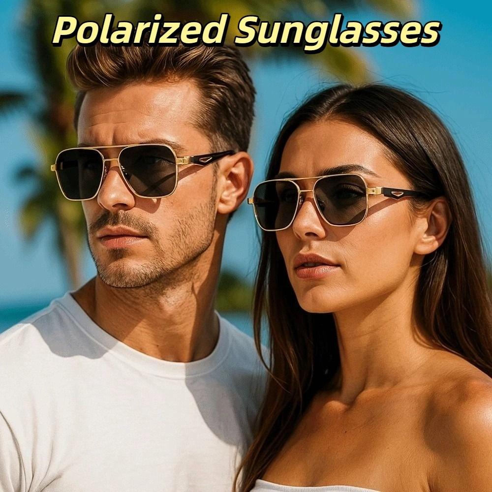Retro Double Bar Sunnies Square Frame Anti-UV Glasses Unisex Polarized Sunglasses  Catwalk