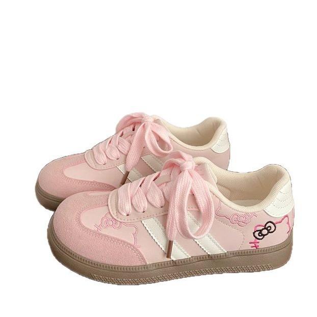 Pink moral training shoes female ugly cute spring chic niche round head student sports little white shoes