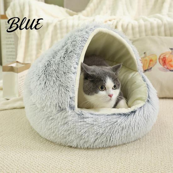 Puppy Sleeping Bed Dog Winter Semi-Enclosed Indoor Plush Pet Round Hooded Small Cat Cave Warm