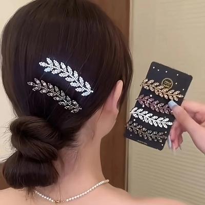 2 Piezas Moda de Brillante Pedrería Espiga de Trigo Hoja Pinza para el Pelo de Pico de Pato, Exquisita Pinza Lateral con una Pinza Recta Accesorios para el Cabello