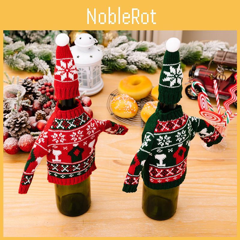 Przytulny Świąteczny Sweter Zestaw na Butelkę Wina Dekoracyjny Dzianinowy Dekor Stołu Atmosfera