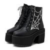 Fashion Women's Platform Chunky High Heel Ankle Boots Black Buckle Strap Lace Up Side Zipper Motorcycle Boots Punk Style Shoes