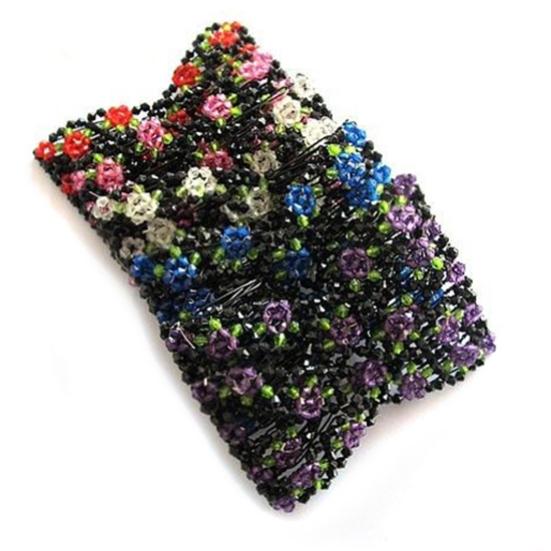 Women's Chic Stretch Rose Flower Bow Beaded Hair Comb Cuff Double Insert Clips
