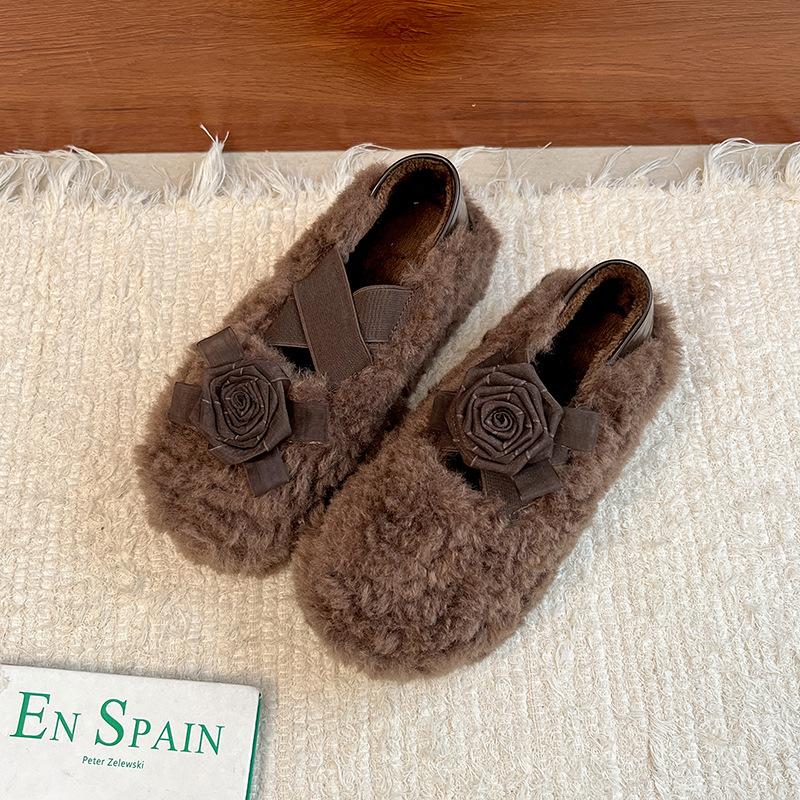 Fashion trend retro platform fluffy shoes women's 2025 new autumn and winter velvet heightening ballet Mary Jane cotton shoes