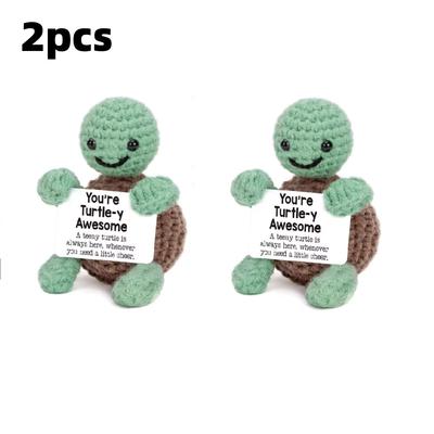 Positive Cute Handmade Knitted Turtle Doll Home Room Decoration Funny Crochet Turtle With Card Ornament Christams Gift