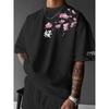 Cherry Blossom Pattern Japanese Style T-shirt Men and Women Summer Cotton Clothing Round Neck Short Sleeved Tee