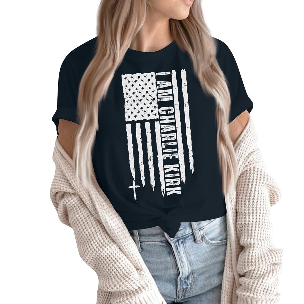 Women's Fashion Casual Printed Short Sleeve Round Neck Pullover Tops