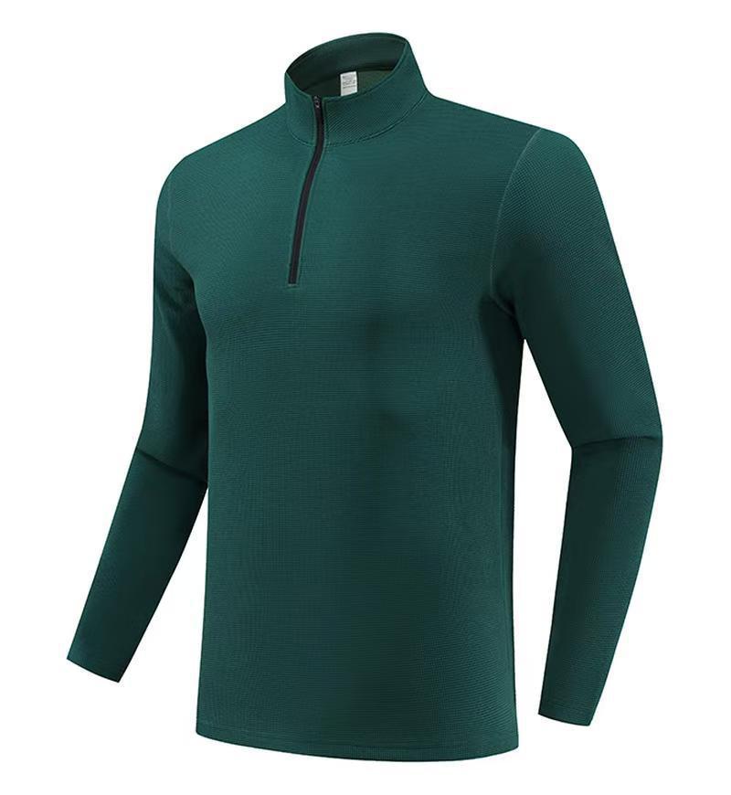 Men's Long Sleeve Half-Zip Sports Tee - Solid Color Stand Collar for Running and Fitness