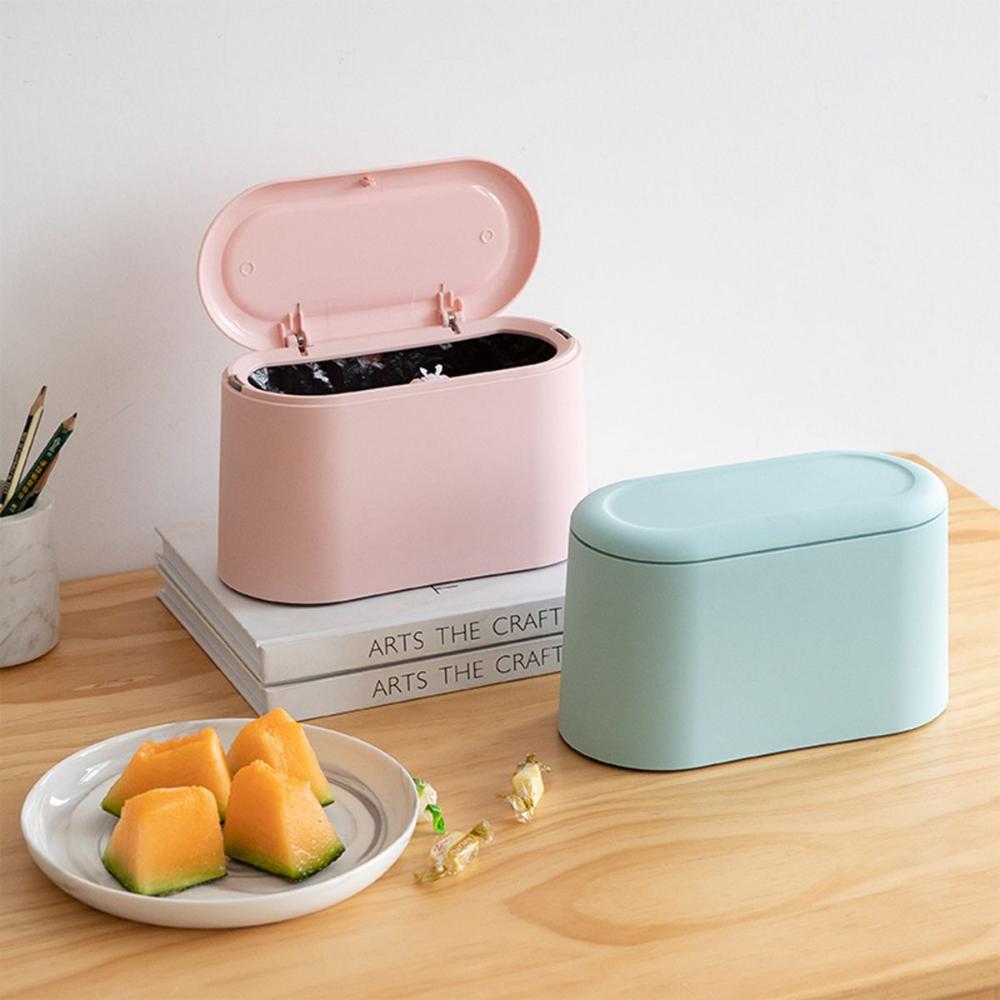 Living Room Desktop Creative Mini with Lid Waste Basket Storage Organizer Trash Can Garbage Bin