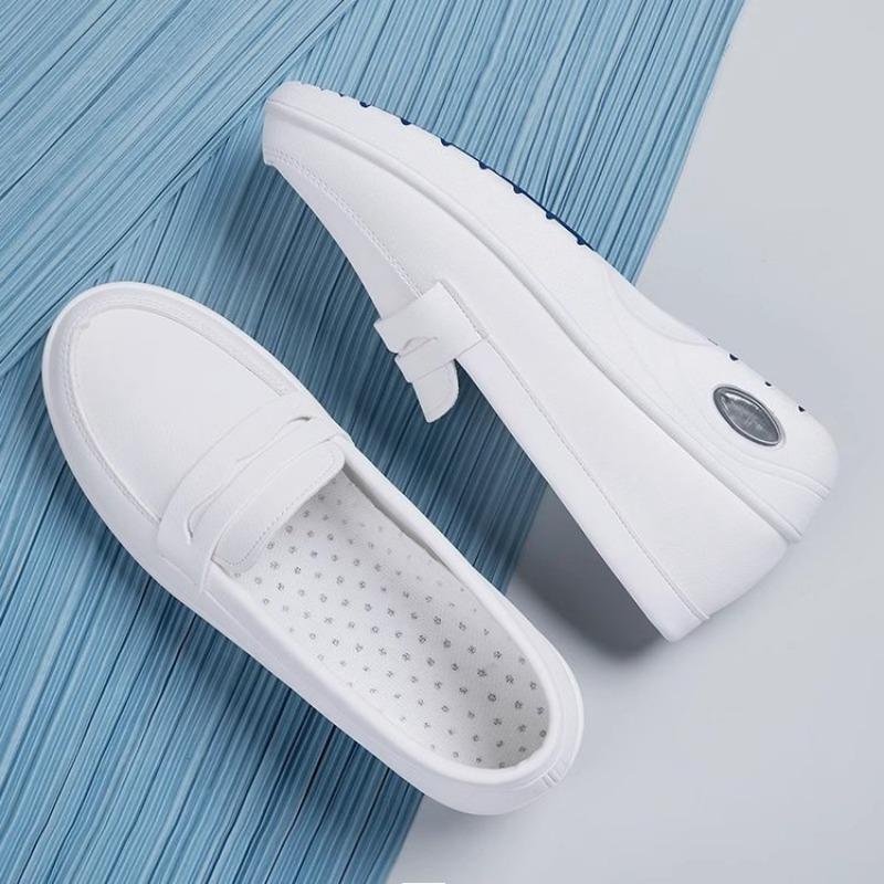 2025 New Women Flat Casual Shoes Nurse Light Comfortable White Mother Shoes Loafers Ladies Leather Shoe Work Shoe Zapatos Mujer