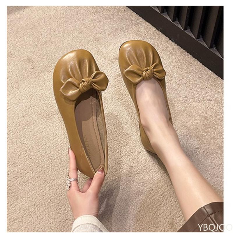 Casual Round Toe Cute Gentle Soft Sole Women's Flat Bottom Versatile Butterfly Bow Commuting Not Tiring Foot Women's Shoes