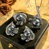Jewelry Set New Jewelry Pearl Earrings Ring Necklace Premium Grey Bead Women's Fashion Sense Retro Goods