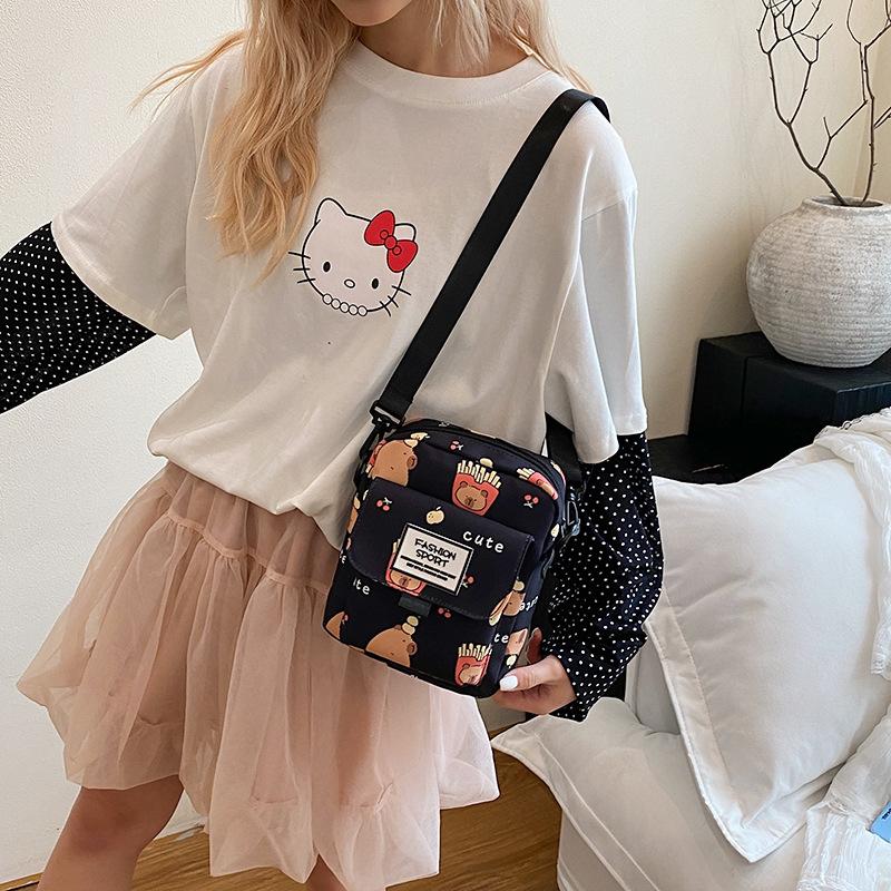 New Versatile Messenger Bag Cartoon Pattern Shoulder Bag Mobile Phone Bag Mini Cute Student Small Square Bag