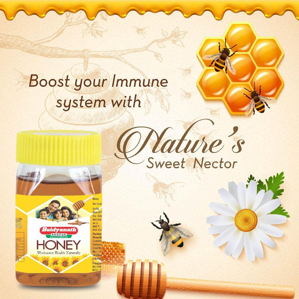 Baidyanath Asli Ayurved Pure Honey 250 G | Natural Sweetener for Daily Immunity, Energy & Skin Glow | 100% Natural & Nutrient-Rich
