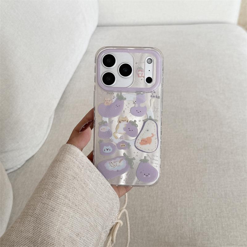 Glitter Eggplant Magnetic Cat Stand for iPhone 17/16 Pro Max/15/14 Case