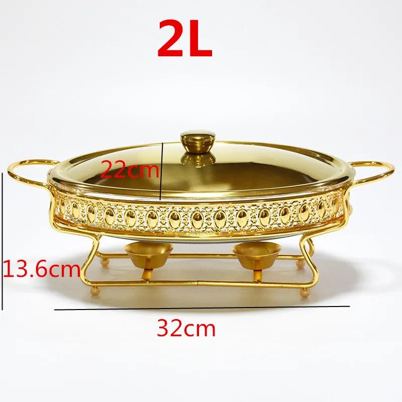 Rozsdamentes Acél Üveg Tálalóedény hot pot kis chafing dish Ételmelegítő Büfé Luxus Arany Ovális Szállodai Esküvői Chafing Dish