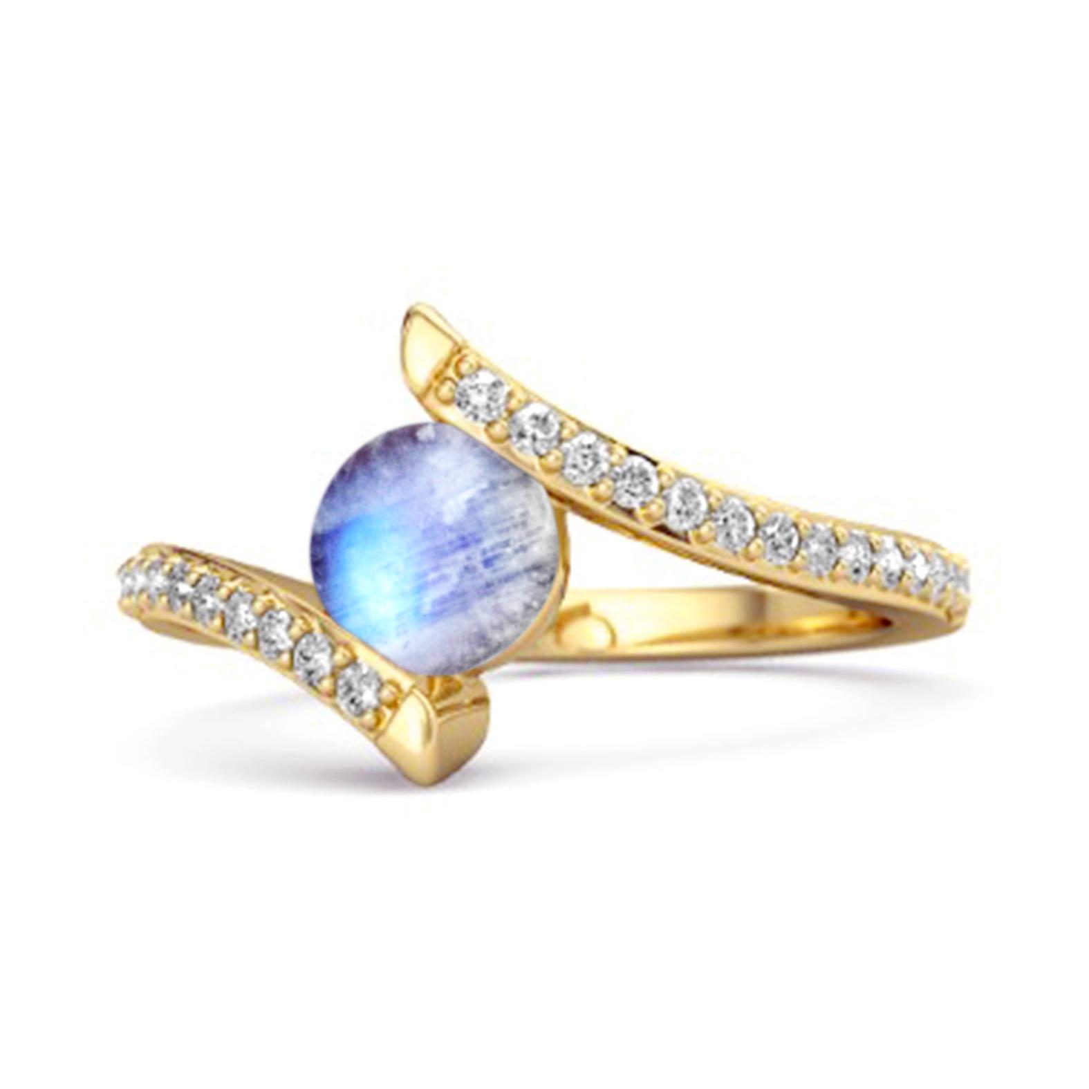 

Moonstone Contemporary Pave Bypass Ring - 925 Sterling Silver Gold Vermeil 11.5 золотий/жовтий