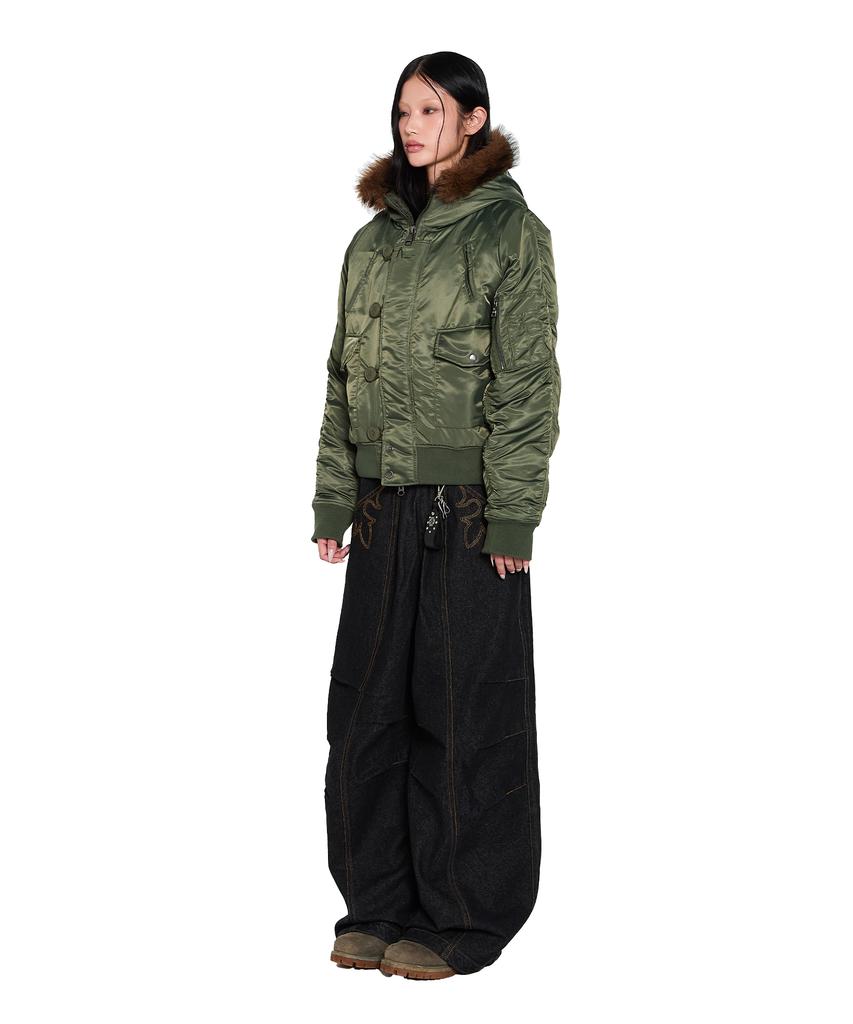 AAKAM Knee Pin-Tuck Western Denim Pants (Black)