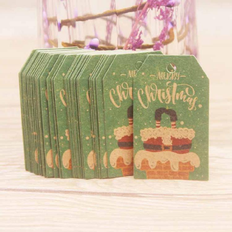100 Pcs/Set Kraft Paper Gift Tags Merry Xmas Hanging Label Cute Print White Tags