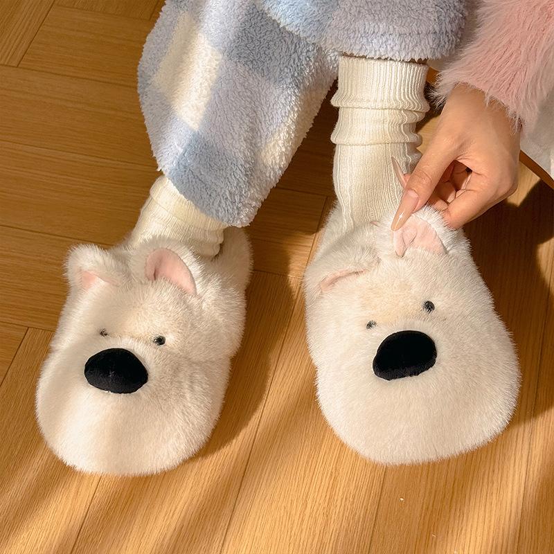 Cartoon cotton slippers female winter cute puppy home indoor plush warm non-slip couple cotton drag male