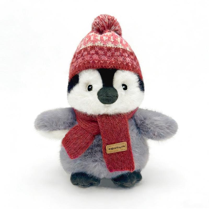 Adorable Penguin Scarf Hat Plush Toy - Perfect Children s Birthday Gift & Pillow Red scarf and hat